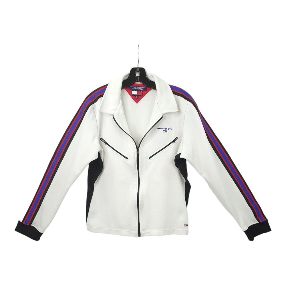 Vtg Tommy Girl Sport Track Jacket XL READ DESCRIPTION Front Zip Stripe Sleeve